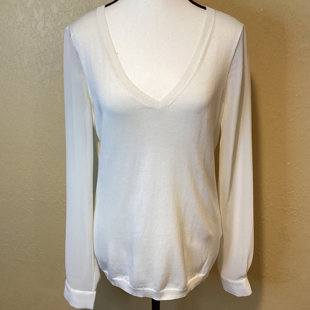 BANANA REPUBLIC NWT Ivory Long Sleeve Sheer Silk Knit Tunic Sweater Size‎ Medium